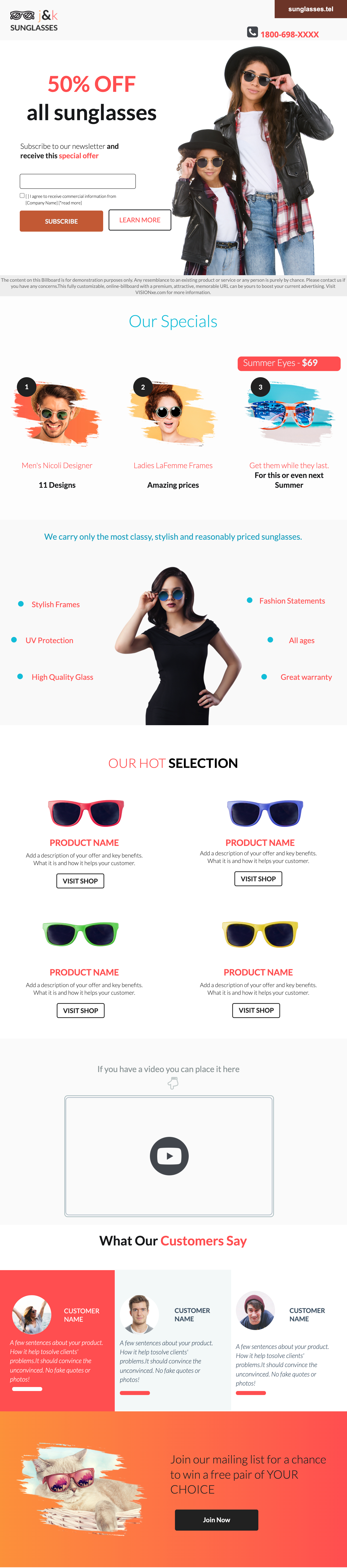 Online Billboard sample for sunglasses.tel