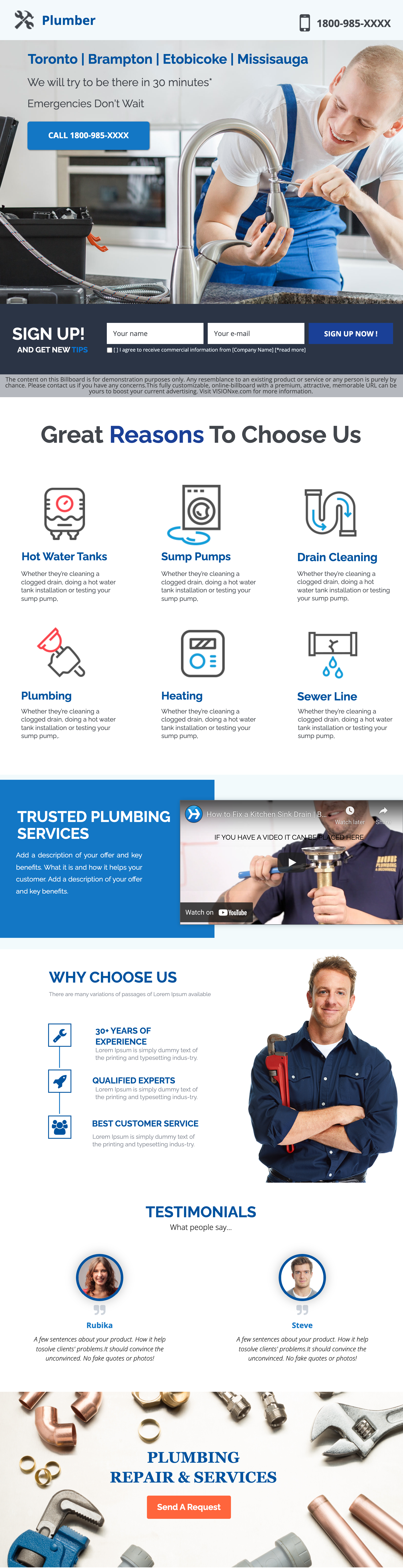 Online Billboard sample for The Plumber.tel