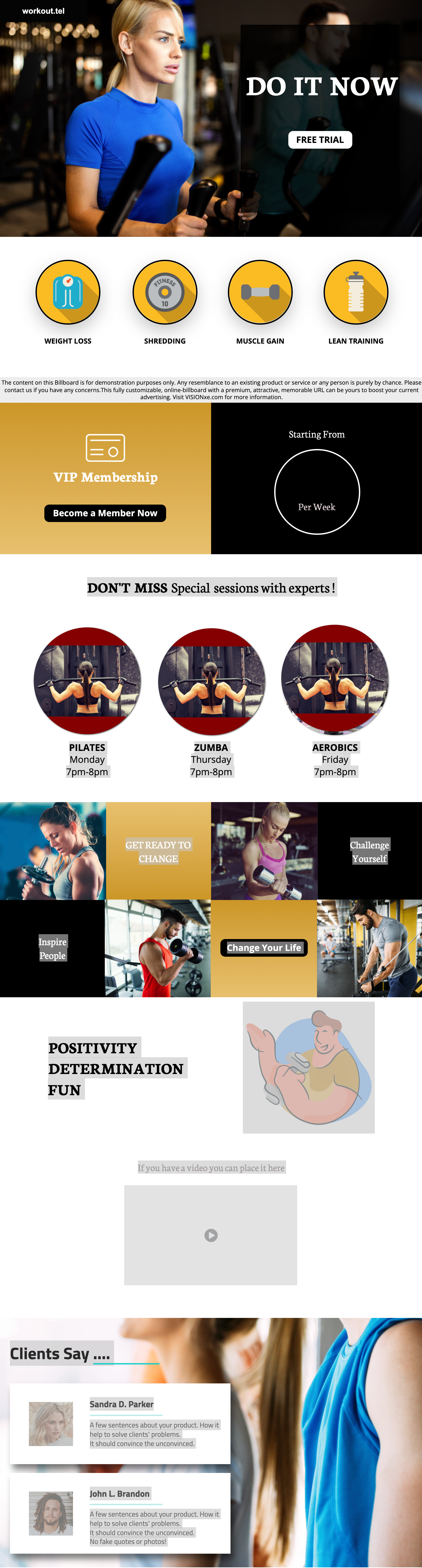 Online Billboard sample for Workout.tel